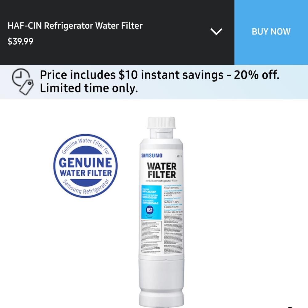 Samsung Genuine Water Filter - White
